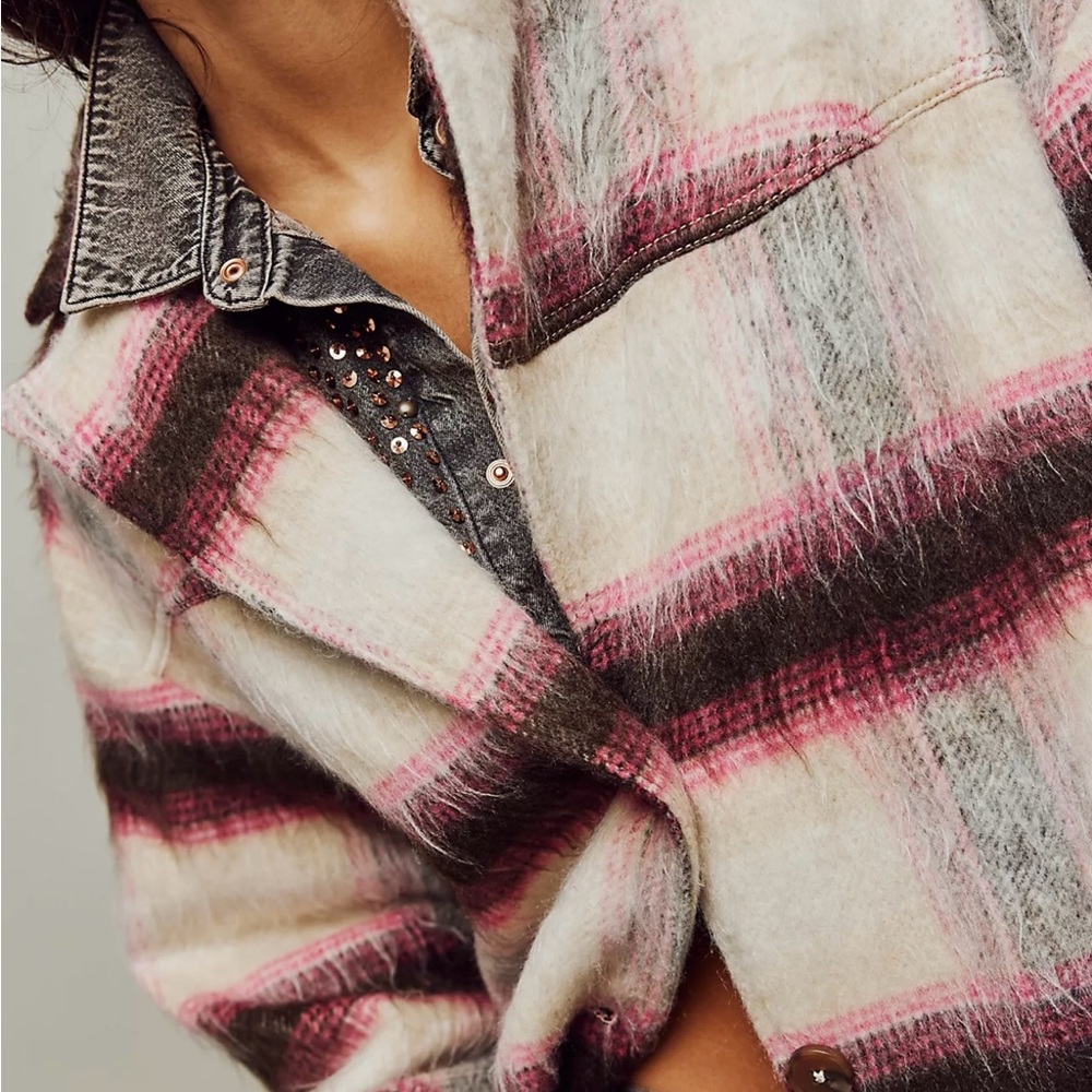 Free People Bali Pressley Wool long Duster coat fringe plaid - Picture 5 of 15